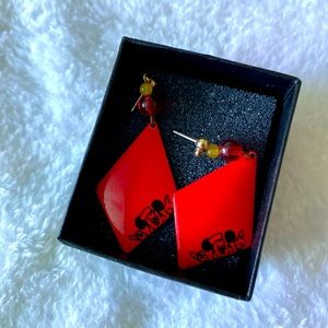 Vintage Walt Disney earrings.  Red teardrop.